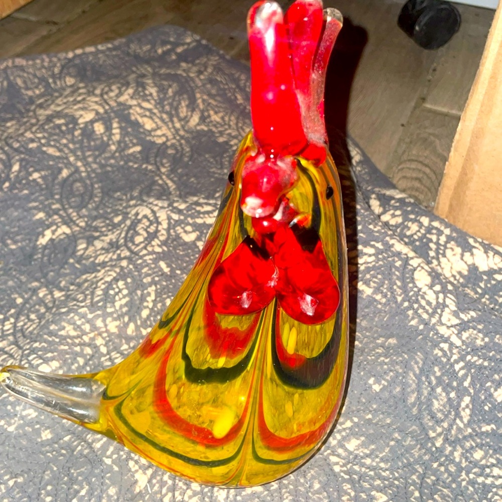 11” Murano Large Hand Blown Art Glass Rooster Chicken Statue